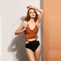 Split swimsuit for women, sexy high waisted and slim, ruffled edge swimsuit for hot spring vacation [OEM]