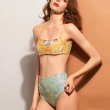 Bikini sexy floral strap split swimsuit fresh striped fairy hot spring holiday swimsuit [OEM]