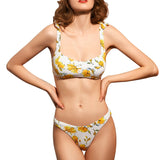 Fragmented Split Swimsuit Female Fresh Fairy Fan Sweet Ins Style Bikini Hot Spring Resort Swimsuit [OEM]