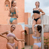 Ladies split swimsuit tube top strap solid color sexy bikini hot spring holiday swimsuit AliExpress [OEM]