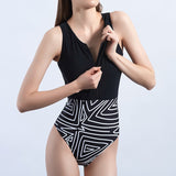 New conservative swimsuit female splicing one-piece swimsuit slim belly bathing suit hot spring vacation [OEM]