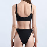 Split swimsuit female sexy solid color openwork swimsuit Amazon wish high waist swimsuit [OEM]