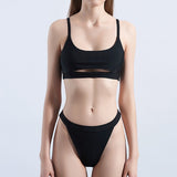 Split swimsuit female sexy solid color openwork swimsuit Amazon wish high waist swimsuit [OEM]