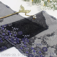 Black mesh yarn unilateral retro flower embroidery lace, clothing home textile 21cm lace lace accessories