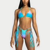 New European and American Split Three Point Swimwear Women's Sexy Tie Dye Neck Strap Bikini [OEM]