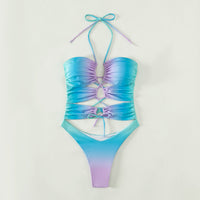 Cross-border Europe and America sexy openwork swimsuit tie-dyed strap conjoined ladies swimsuit bikini【OEM]