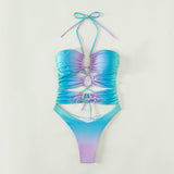 Cross-border Europe and America sexy openwork swimsuit tie-dyed strap conjoined ladies swimsuit bikini【OEM]