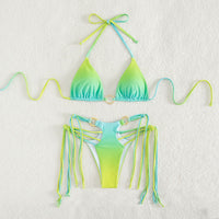 New European and American Split Three Point Swimwear Women's Sexy Tie Dye Neck Strap Bikini [OEM]