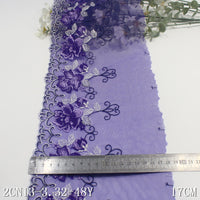 Blue mesh single-sided French two-color flower embroidery lace, clothing home textile lace accessories