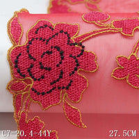 Red mesh polyester thread large flower embroidery lace, wholesale DIY accessories curtain accessories underwear lace