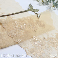 Apricot unilateral exquisite antique flower mesh embroidery 22cm clothing home textile lace accessories