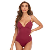 One piece swimsuit women's solid color sexy beach swimsuit deep V backless wish quick sell [OEM]