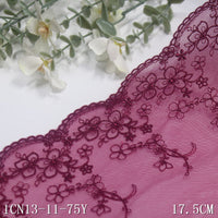 Burgundy mesh yarn unilateral retro flower embroidery lace, clothing home textile 17cm lace lace accessories