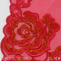 Red unilateral gold silk flower mesh embroidery lace 22cm clothing home textile lace accessories