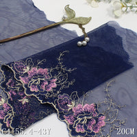 Dark blue unilateral retro flower mesh embroidery 20cm clothing home textile lace lace accessories DIY