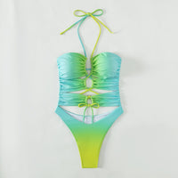 Cross-border Europe and America sexy openwork swimsuit tie-dyed strap conjoined ladies swimsuit bikini【OEM]