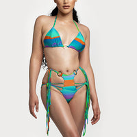 New European and American Split Three Point Swimwear Women's Sexy Tie Dye Neck Strap Bikini [OEM]