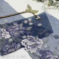 Navy blue mesh yarn unilateral two-color texture flower embroidery lace, clothing home textile lace accessories