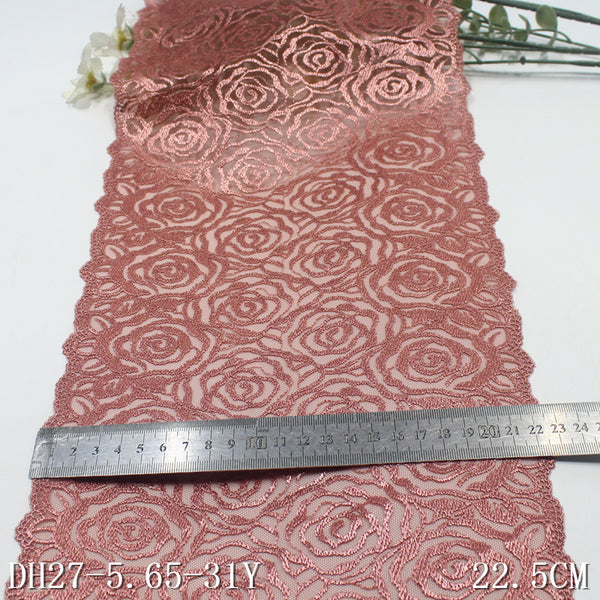 Pink full rose flower mesh embroidery 22cm clothing home textile lace lace accessories DIY