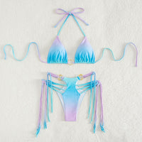 New European and American Split Three Point Swimwear Women's Sexy Tie Dye Neck Strap Bikini [OEM]