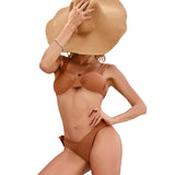 Fashionable solid color split swimsuit, feminine backless bikini tie up swimsuit [OEM]