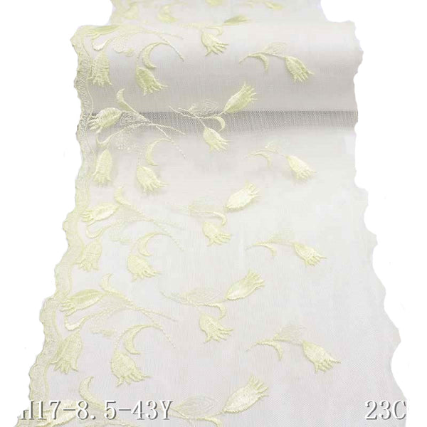 Light yellow mesh polyester thread morning glory embroidery lace, wholesale DIY accessories, curtain sofa cushion lace