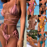 Swimwear New Sexy Bikini Solid Lace up Split Swimwear for Women Bikini [OEM]