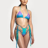 New European and American Split Three Point Swimwear Women's Sexy Tie Dye Neck Strap Bikini [OEM]