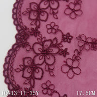 Burgundy mesh yarn unilateral retro flower embroidery lace, clothing home textile 17cm lace lace accessories