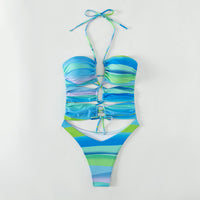 Cross-border Europe and America sexy openwork swimsuit tie-dyed strap conjoined ladies swimsuit bikini【OEM]