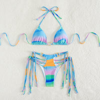 New European and American Split Three Point Swimwear Women's Sexy Tie Dye Neck Strap Bikini [OEM]