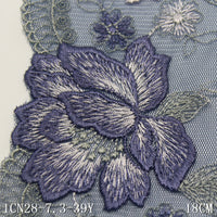 Navy blue mesh yarn unilateral two-color texture flower embroidery lace, clothing home textile lace accessories