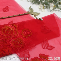 Red unilateral gold silk flower mesh embroidery lace 22cm clothing home textile lace accessories