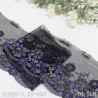 Black mesh yarn unilateral retro flower embroidery lace, clothing home textile 21cm lace lace accessories