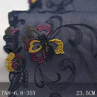 Blue and black polyester thread bullet colored flower embroidery lace, accessories wholesale curtain mother lace