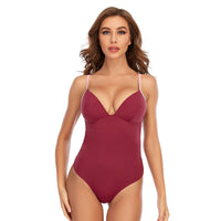 One piece swimsuit women's solid color sexy beach swimsuit deep V backless wish quick sell [OEM]