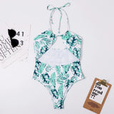 new one-piece swimsuit women's sexy high waisted swimsuit AliExpress fashion print openwork bikini