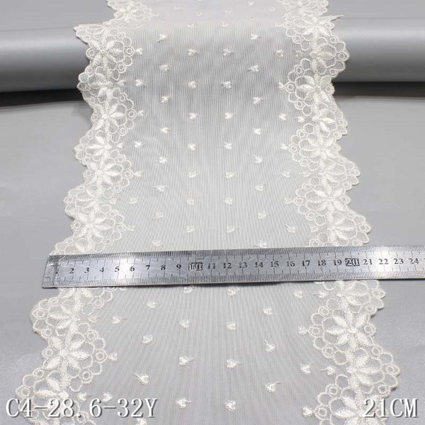 Beige medium elastic mesh polyester thread bilateral embroidery lace, wholesale DIY accessories curtain sofa cushion lace