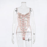 New lace mesh perspective embroidery bandage bodysuit 11002