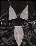 The new one-exclusive metal sequin hot diamond three-point strap sexy split set 1072