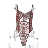 New lace mesh perspective embroidery bandage bodysuit 11002