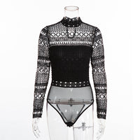 Popular autumn long-sleeved fashion bottom top cut-out patchwork water-soluble one-piece 4410