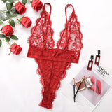 New Perspective Lace Flower Mesh Splice Gathers Slim Fit Women's Sexy All-in-one 16775