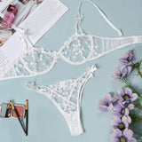 European and American women's crochet lace sheer bow sex erotic fun lingerie set 14405