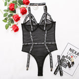 New mesh sexy fashion printed lettering high-rise slim jumpsuit 22253