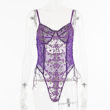 New lace mesh perspective embroidery bandage bodysuit 11002