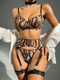 New mesh sheer sexy zebra pattern erotic lingerie three-piece set 24762