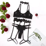 New European and American sexy nightclub water soluble flower bound leg ring erotic lingerie set 24412