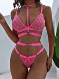 Lace perspective sexy nightclub Spicy girls perspective free three-piece neck set women 22258