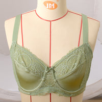 Green lace brim full cup ultra-thin large size bra high chicken heart prevent sagging sexy underwear women in Europe and America